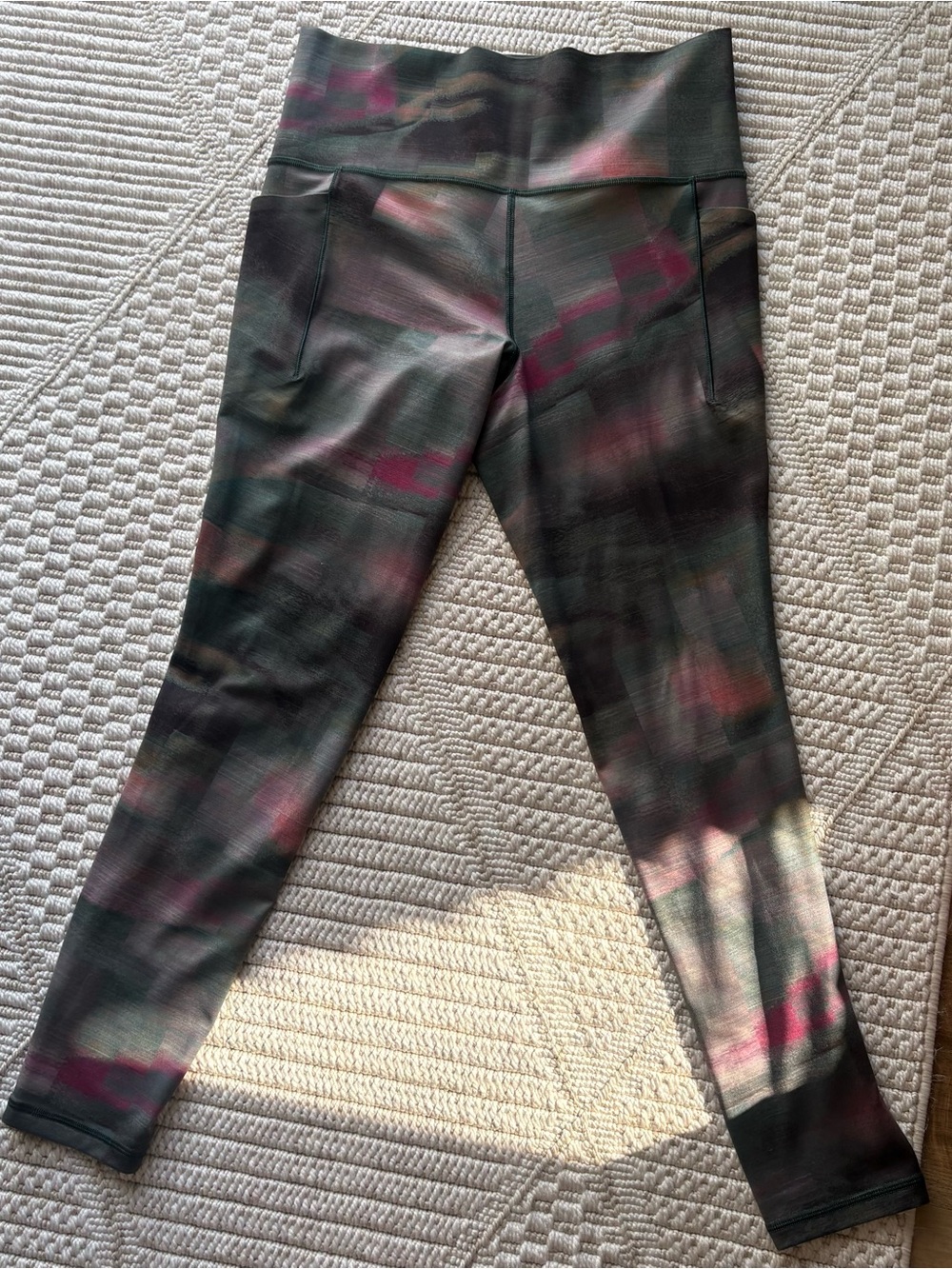 Athleta Black Leggings with Pink and Green Ombre Details